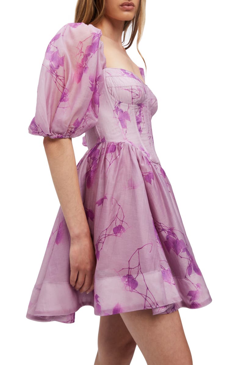 Bardot Kiah Floral Print Corset Puff Sleeve Minidress, Alternate, color, 