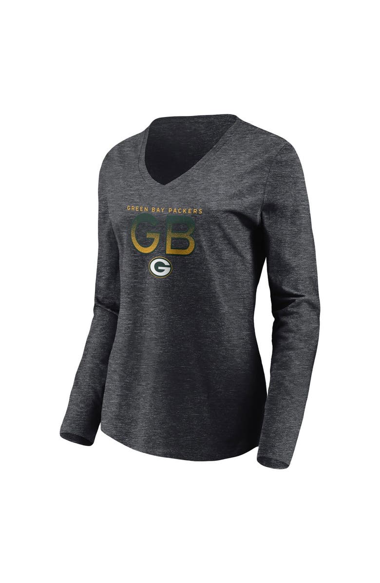 FANATICS Women's Fanatics Branded Heather Charcoal Green Bay Packers Component Long Sleeve V-Neck T-Shirt, Alternate, color, 
