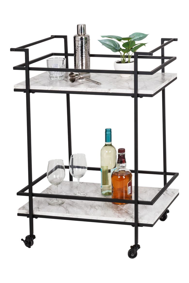 2-Tier Faux Marble Bar Cart, Alternate, color, BLACK