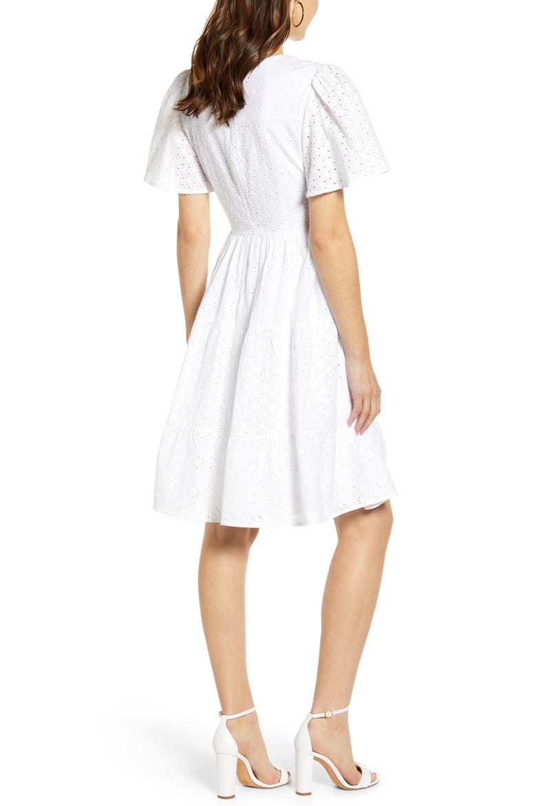Mixed Eyelet A-Line Dress, Alternate, color, WHITE