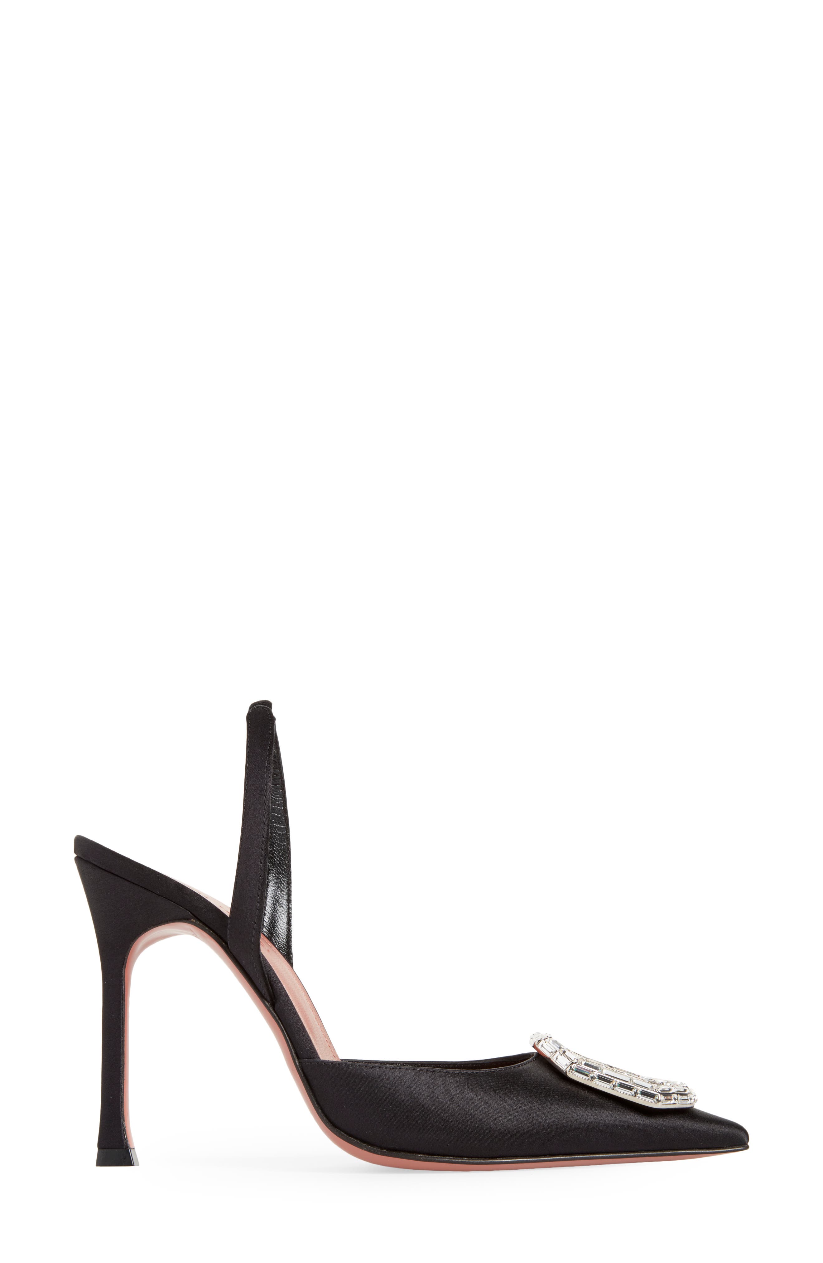 Amina Muaddi Camelia Crystal Buckle Satin Slingback Pump, Alternate, color, 