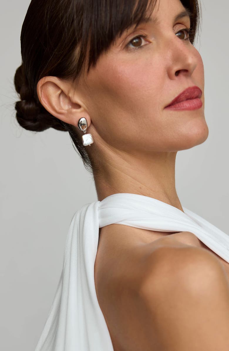 st. Moran Freshwater Pearl Drop Earrings, Alternate, color, Silver/White