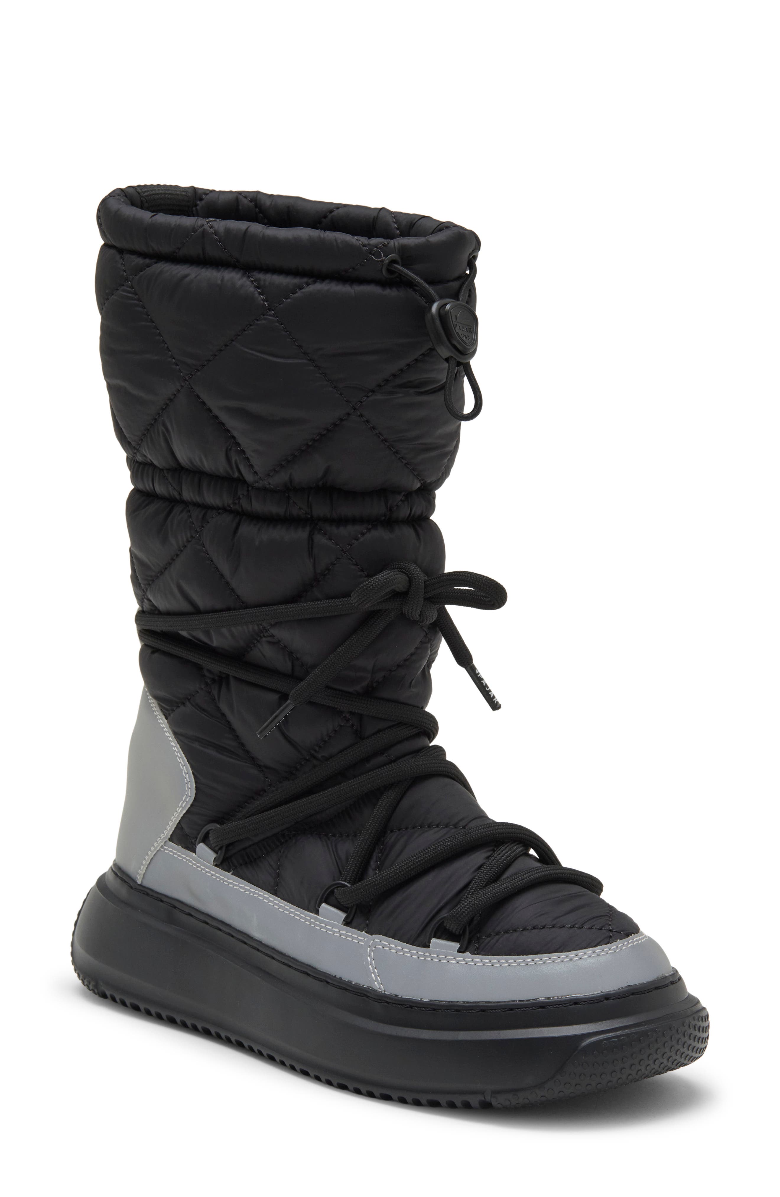 Gravita Mid Leather Boot, Main, color, BLACK/ SILVER