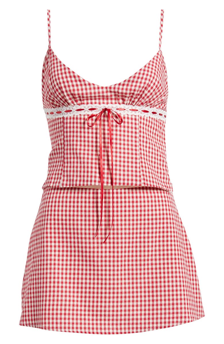 Princess Polly Daydreaming Gingham Camisole & Miniskirt Set, Alternate, color, Red / White