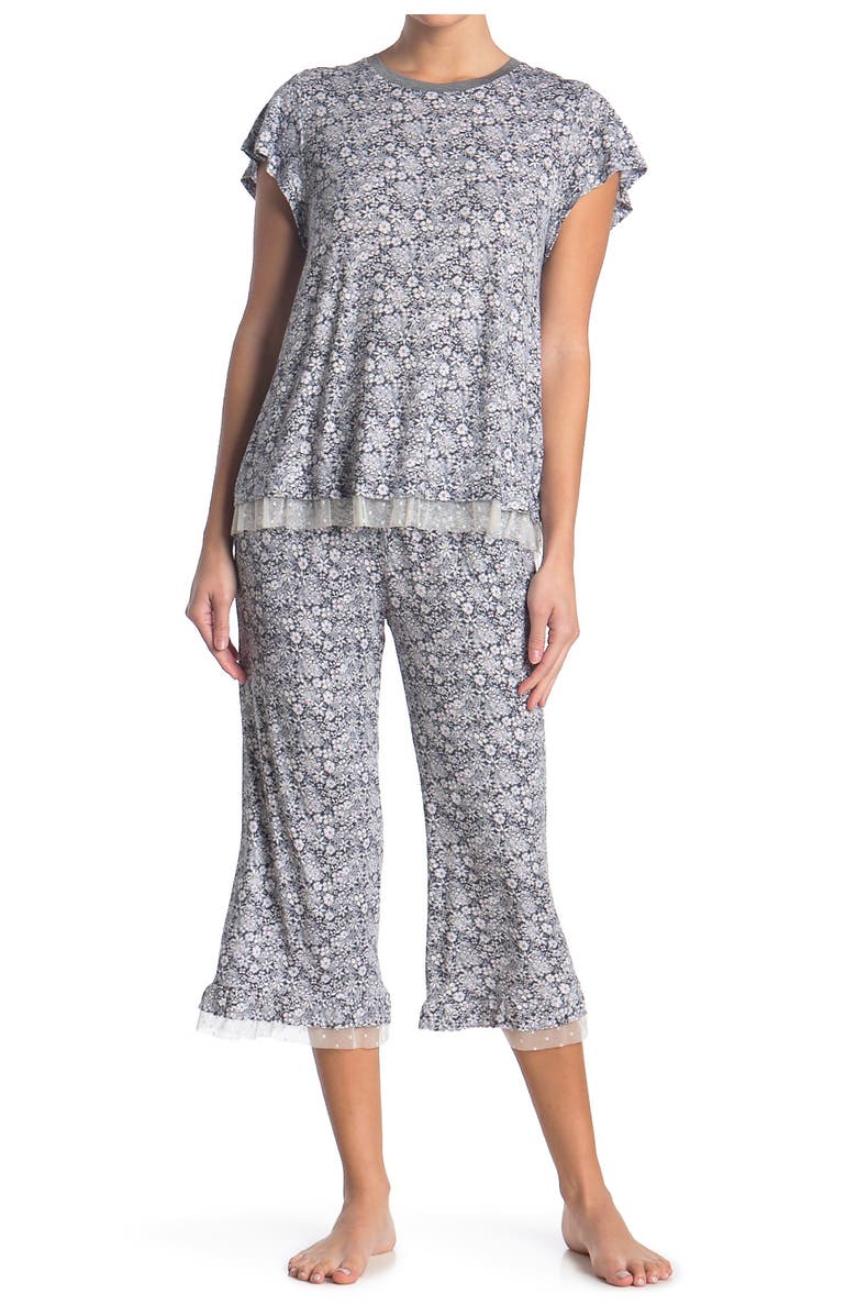 Kensie Ruffled Capri Pajama Pants, Main, color, 