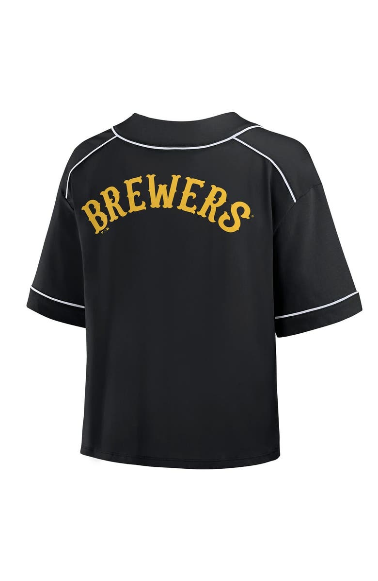 FANATICS Women's Fanatics Black Milwaukee Brewers Oversized Champ Game Cropped V-Neck T-Shirt, Alternate, color, 