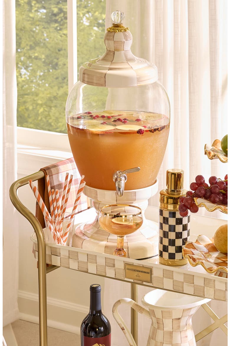 Mocha Check Enamel Beverage Hostess, Alternate, color, BROWN/WHITE