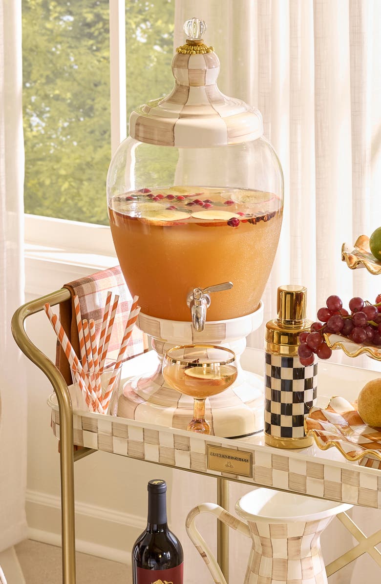 MACKENZIE CHILDS Mocha Check Enamel Beverage Hostess, Alternate, color, Brown/White