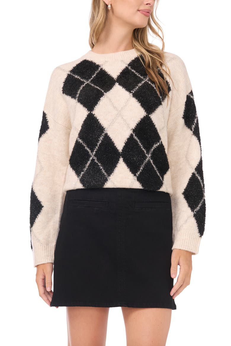 Argyle Metallic Crewneck Sweater, Main, color, LIGHT OAT HEATHER
