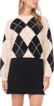 Vince Camuto Argyle Metallic Crewneck Sweater