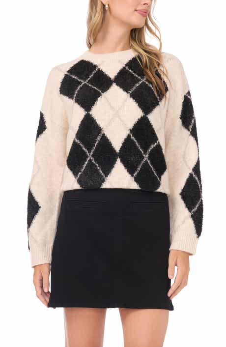 Vince Camuto Argyle Metallic Crewneck Sweater