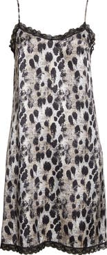 R13 Lace Trim Leopard Print Silk Slipdress