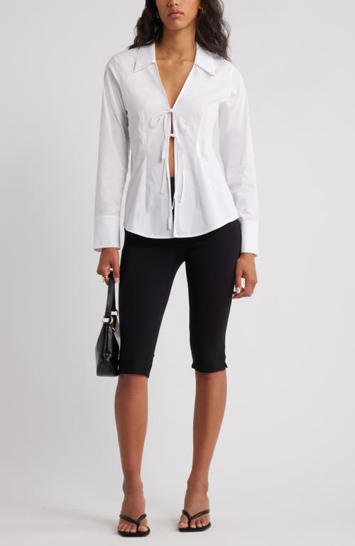 Open Edit Tie Front Cotton Blend Poplin Shirt In White