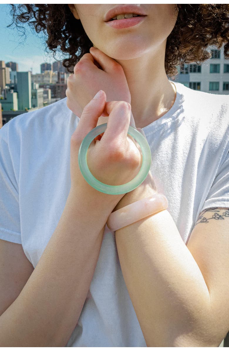 seree Pond Cyan Skinny Round Jade Stone Bangle, Alternate, color, Cyan