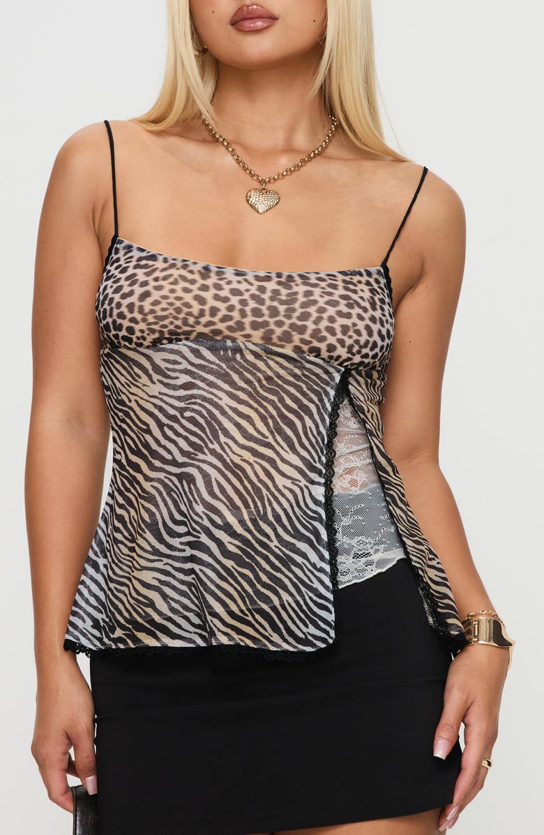 Princess Polly Golden Age Animal Print Split Hem Camisole, Main, color, Brown