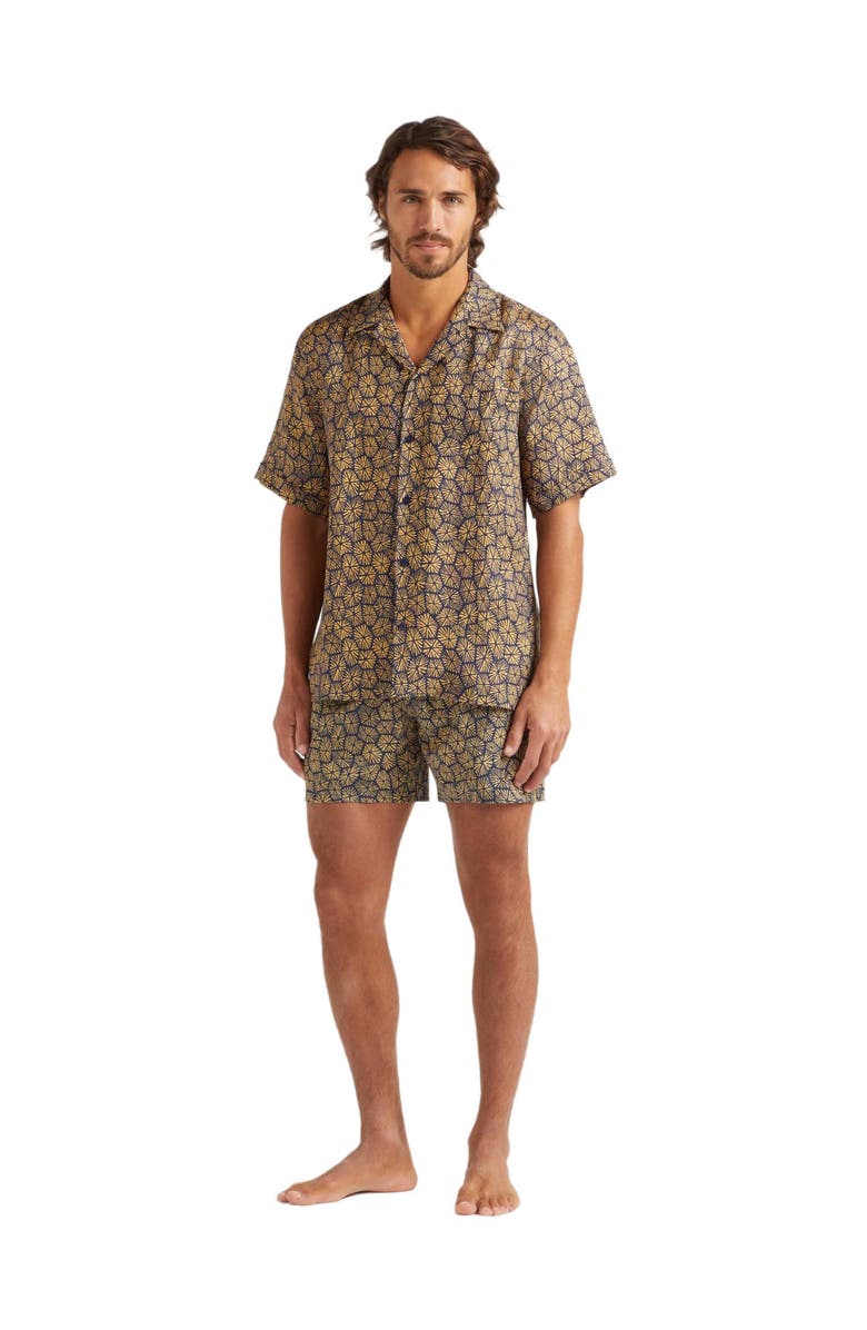 Vilebrequin Men's Carapaces Printed Short Sleeve Linen Shirt, Main, color, Bleu Marine