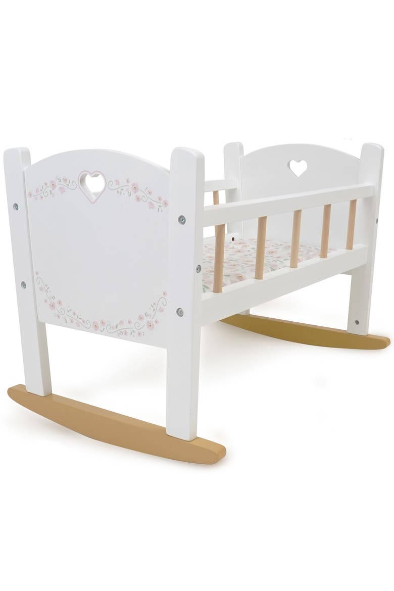 Little Flora Wooden Doll Cradle, Main, color, White