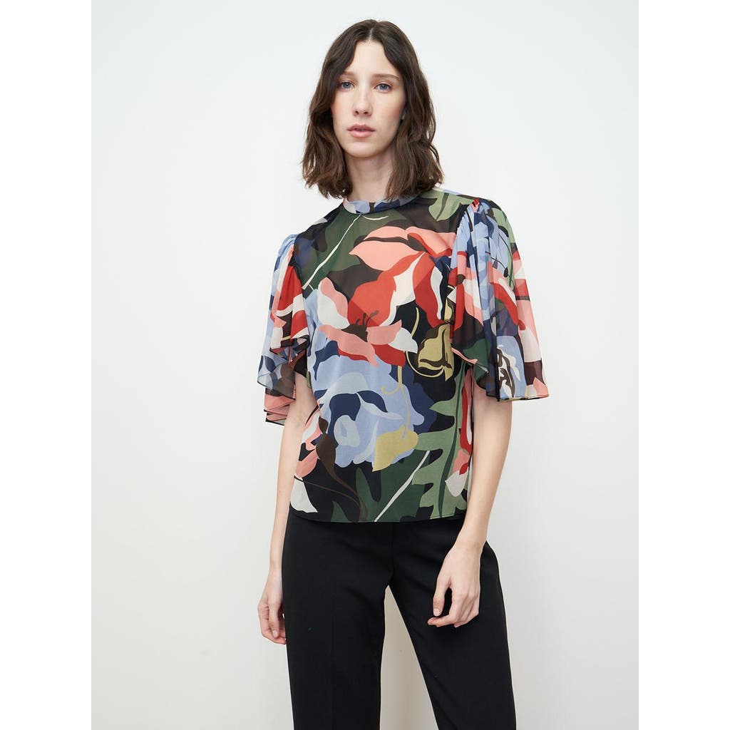 REBECCA TAYLOR REBECCA TAYLOR BOTANICAL GARDEN MOCK NECK BLOUSE