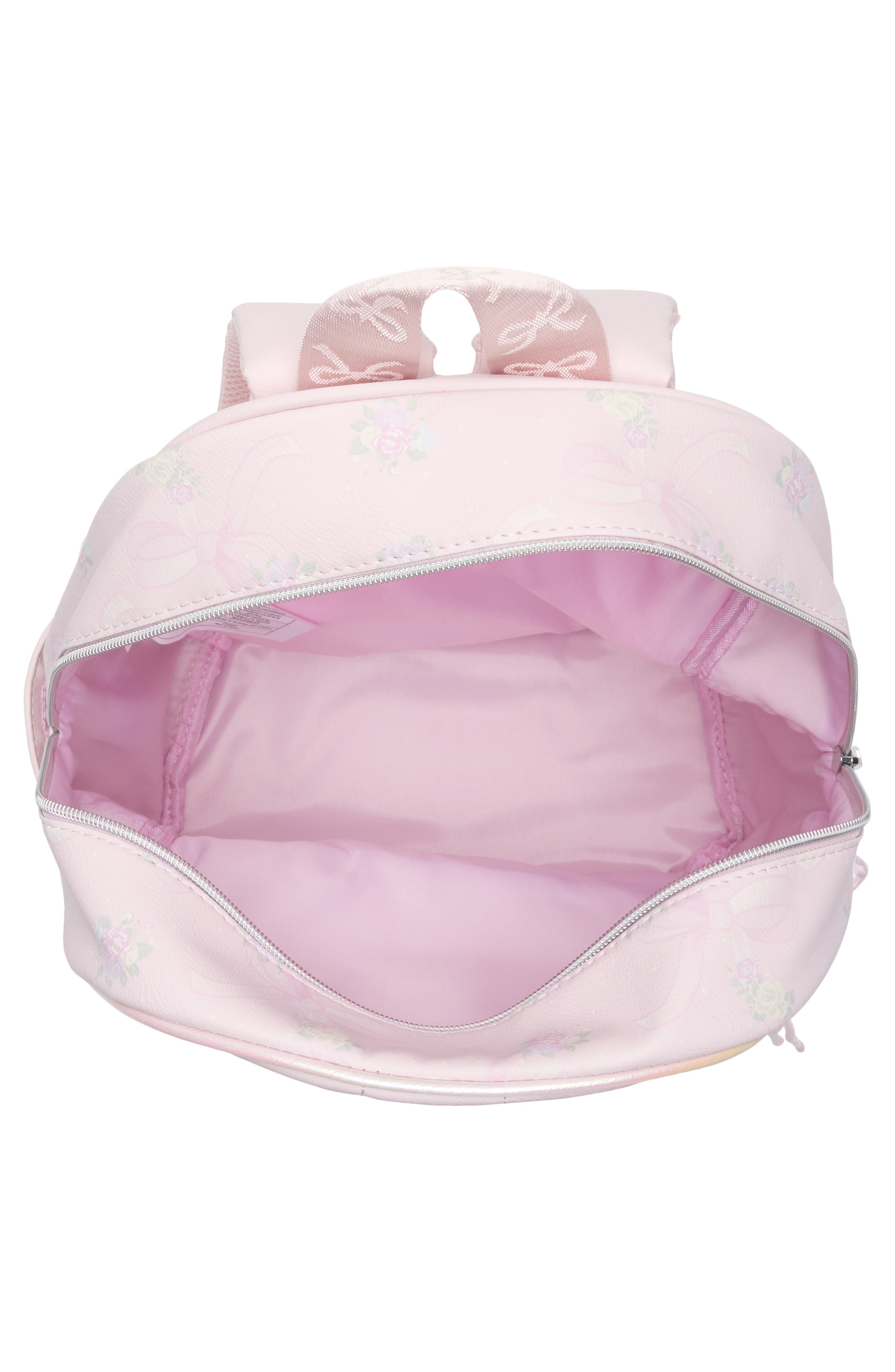 Large Bow Floral Quilted Backpack, Alternate, color, POWDER PINK
