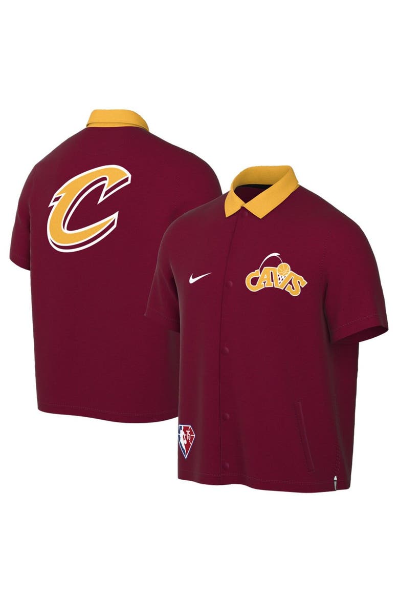 Nike Men's Nike Wine/Gold Cleveland Cavaliers 2021/22 City Edition Therma Flex Showtime Short Sleeve Full-Snap Collar Jacket, Main, color,