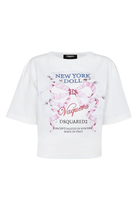 x Dsquared2 New York Doll Crop Graphic T-Shirt