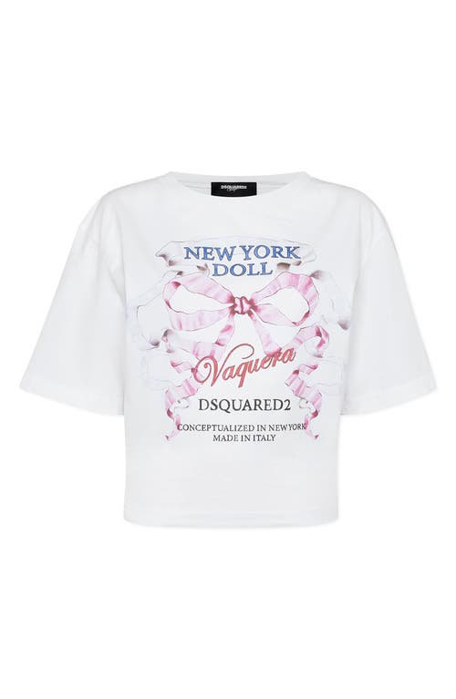 Vaquera X Dsquared2 New York Doll Crop Graphic T-shirt In White