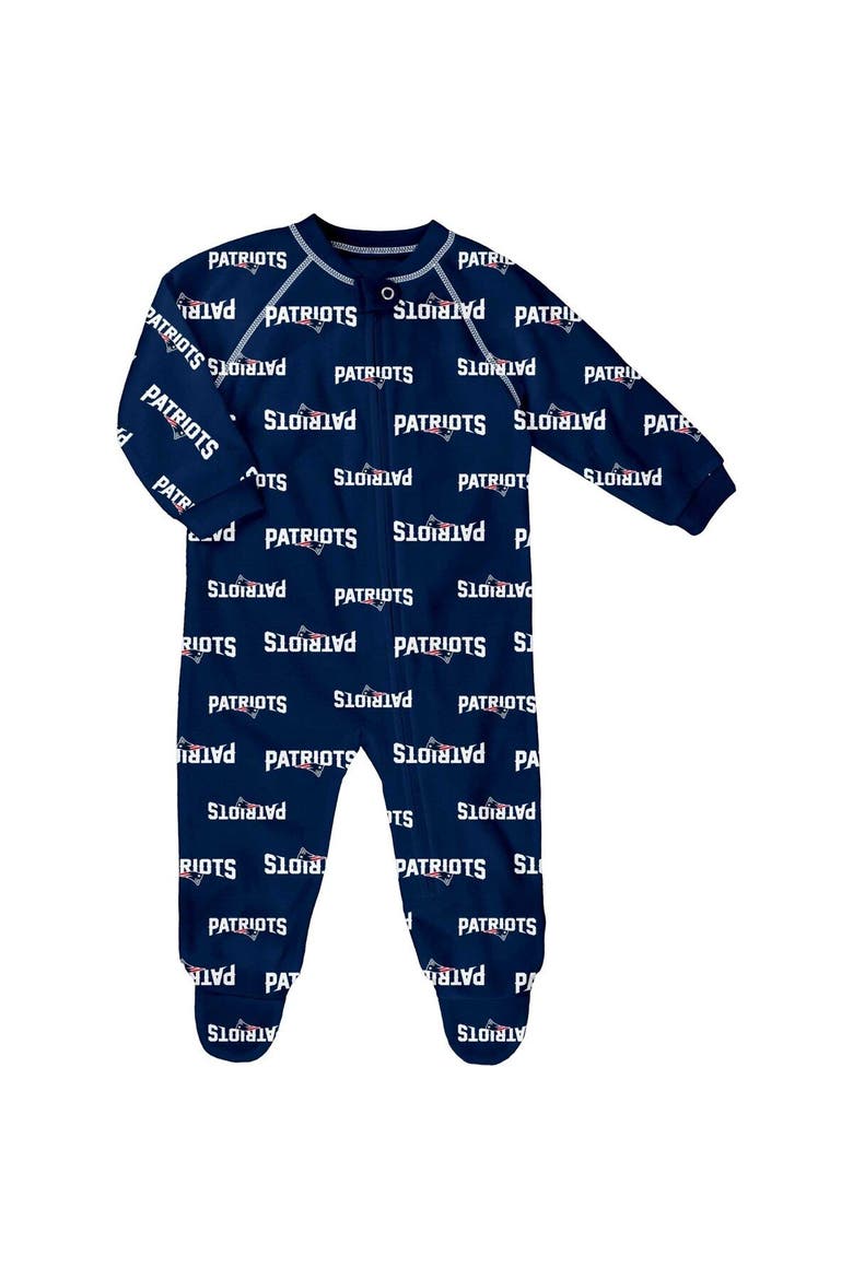 Infant Navy New England Patriots Allover Print Raglan Full-Zip Jumper, Main, color, Navy