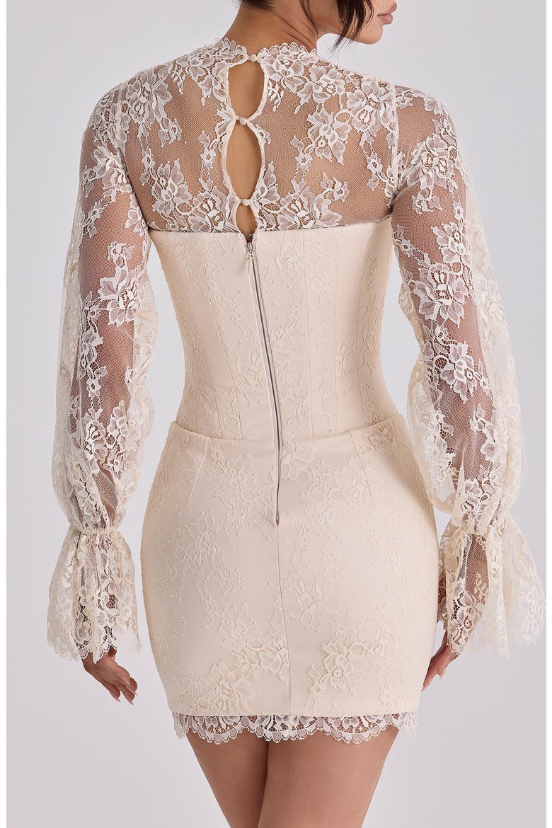 Aliana Lace Overlay Long Sleeve Cocktail Minidress, Alternate, color, VINTAGE IVORY