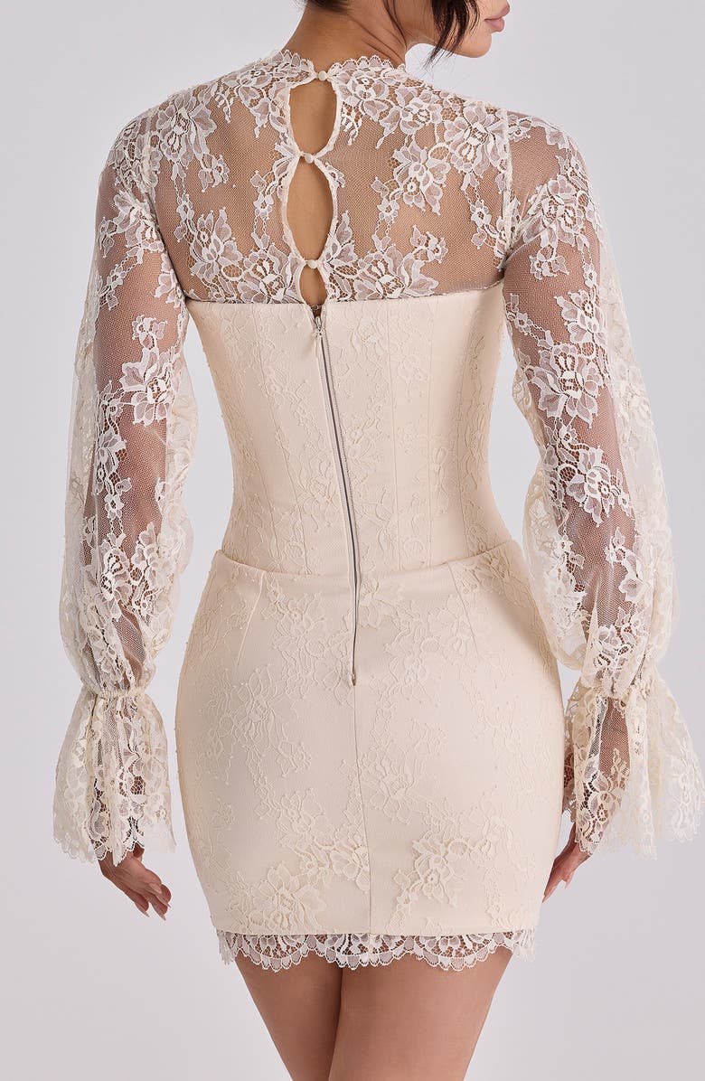 HOUSE OF CB Aliana Lace Overlay Long Sleeve Cocktail Minidress, Alternate, color, Vintage Ivory