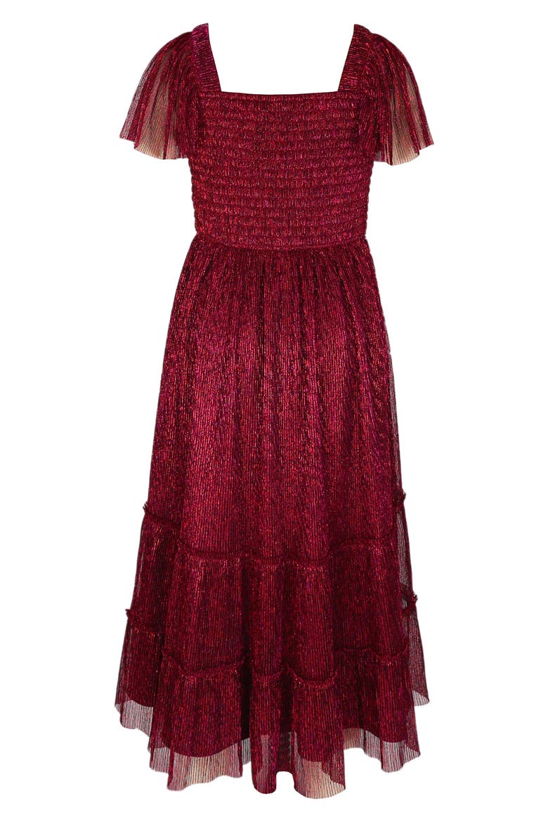 Kids' Metallic Tiered Plissé Maxi Party Dress, Alternate, color, BLK/FUS