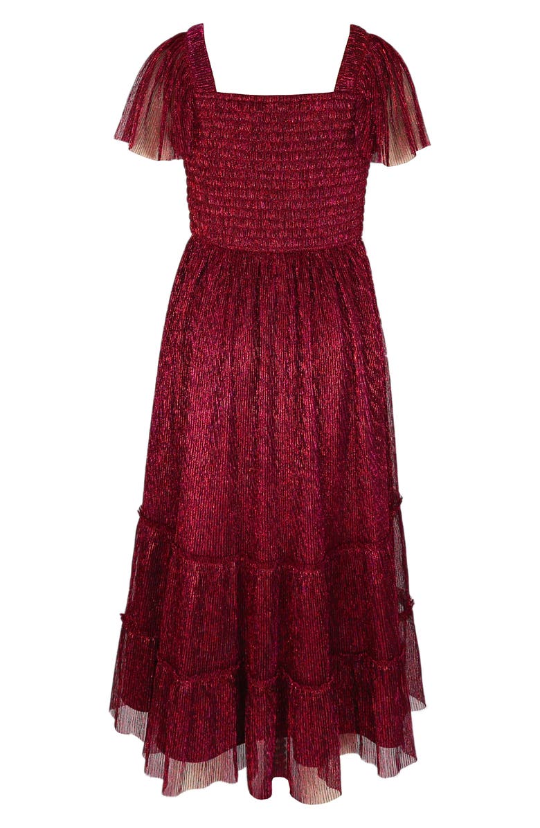 Zunie Kids' Metallic Tiered Plissé Maxi Party Dress, Alternate, color, Black/Pink