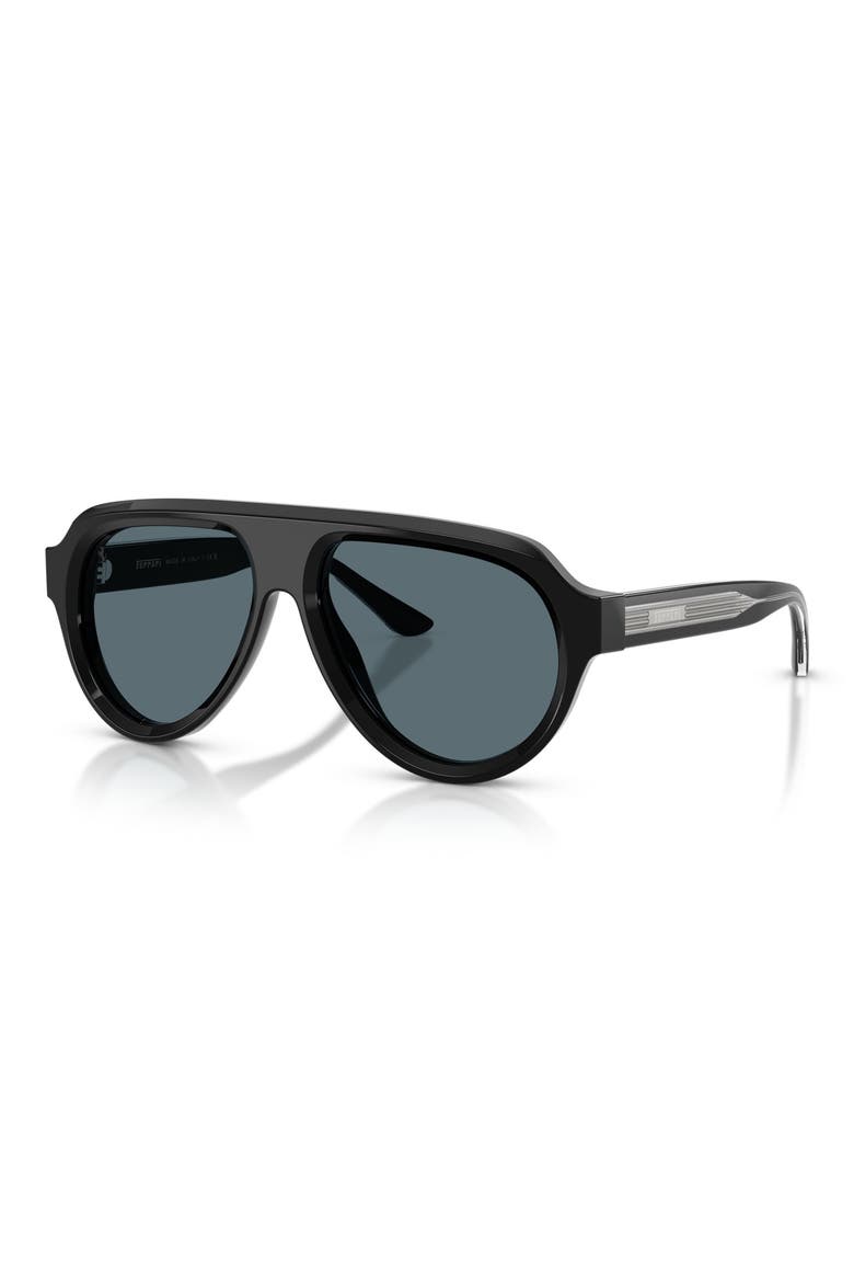 56mm Pilot Sunglasses, Alternate, color, SHINY BLACK / BLUE