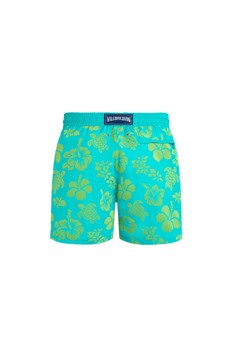Vilebrequin Ultra-light and packable Flocked Swim Shorts Tropical Turtle, Alternate, color, 