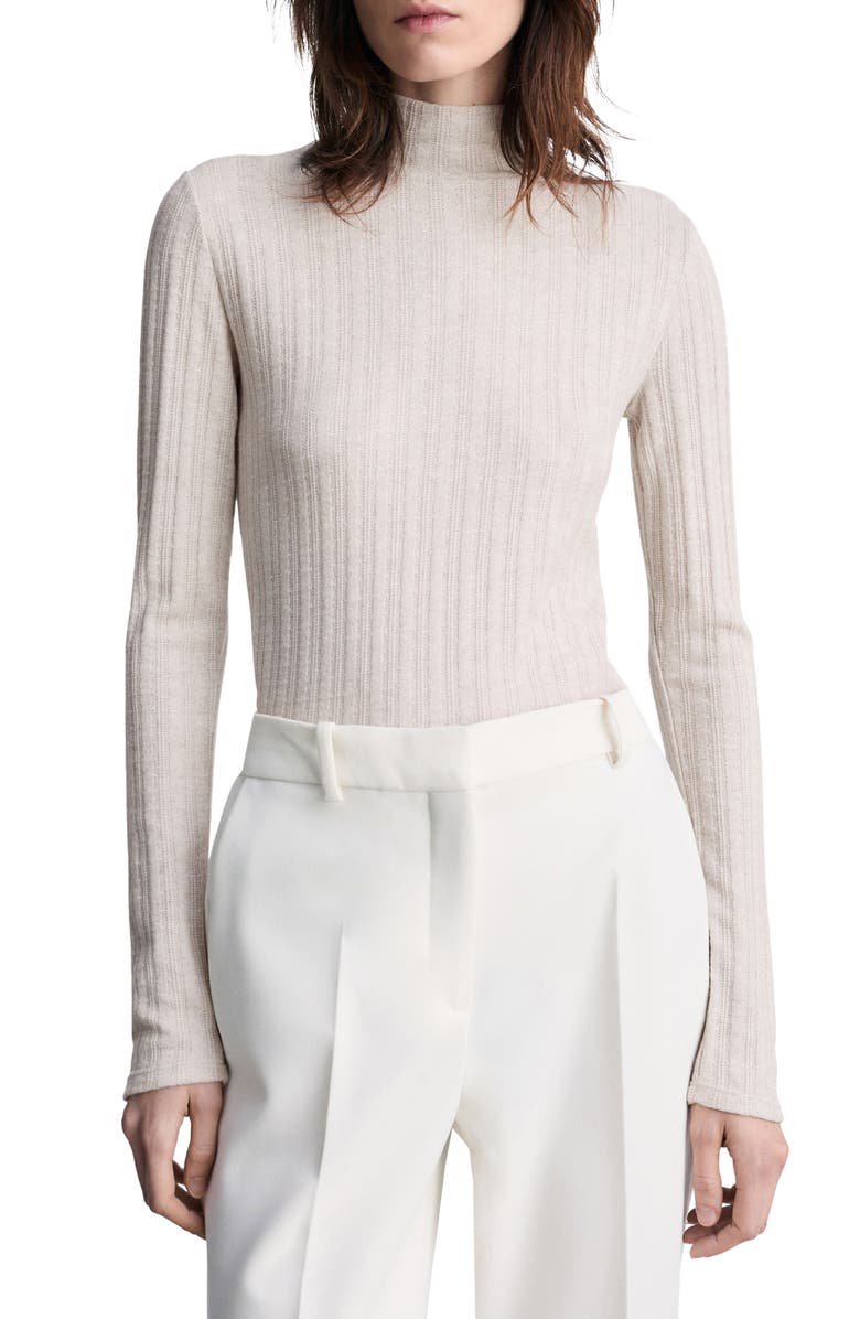 MANGO Mock Neck Long Sleeve Rib Top, Main, color, Light/ Pastel Grey