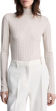 MANGO Mock Neck Long Sleeve Rib Top