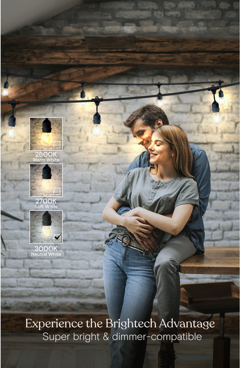 Brightech 24 ft or 48 ft, Plug‑In Heavy Duty LED Outdoor String Lights, Weatherproof Edison Bulbs, Alternate, color, 24 Ft 7 Bulbs | Neutral White