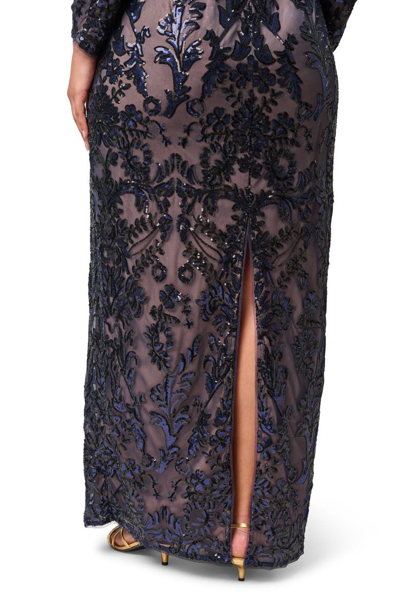 Off the Shoulder Sequin Gown, Alternate, color, NAVY/ ROSEGOLD