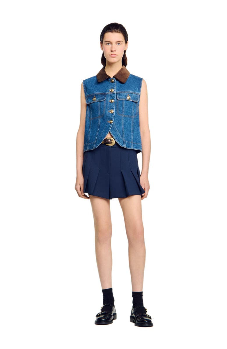 SANDRO Sleeveless denim jacket, Alternate, color, Blue Jean