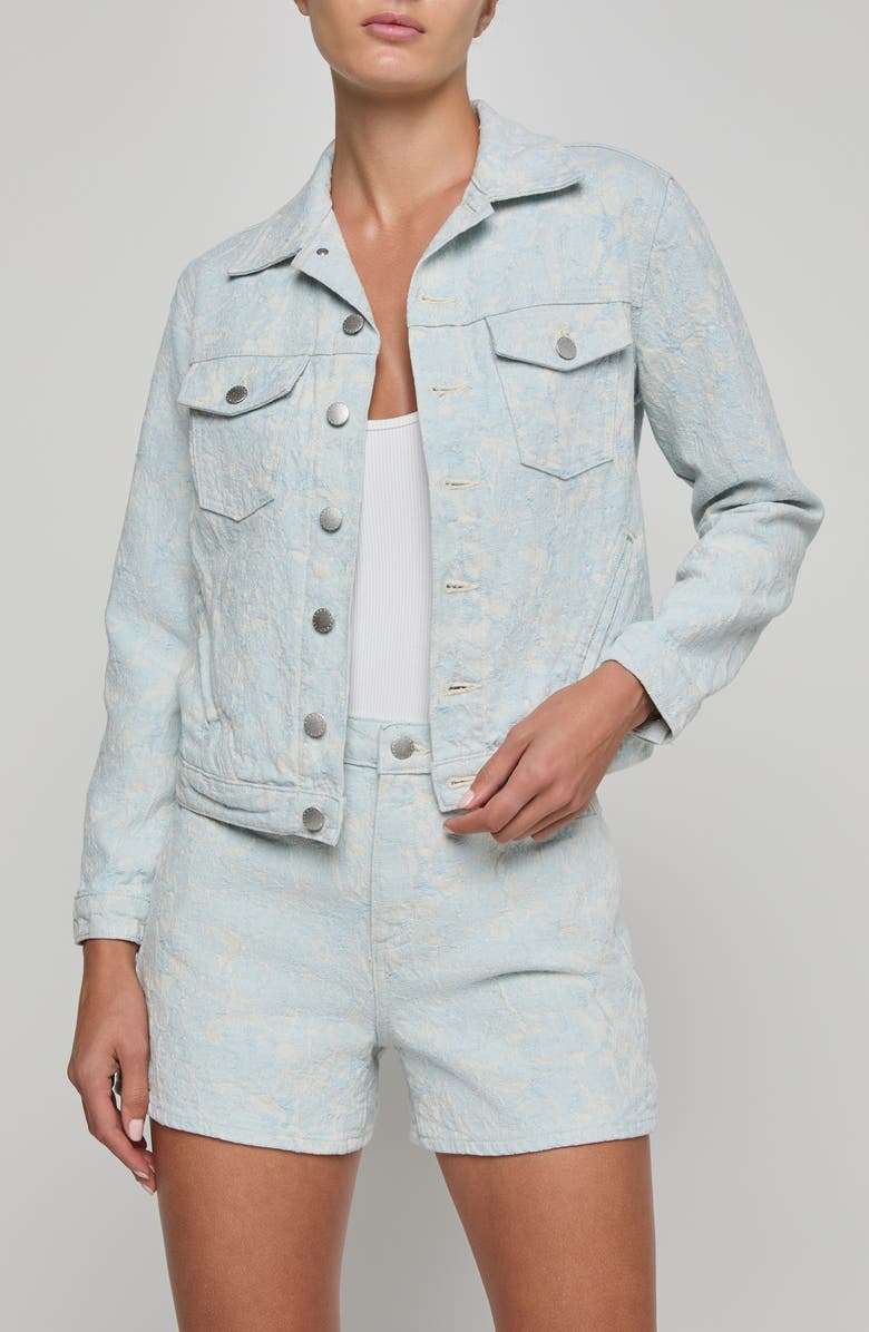 L'AGENCE Maven Floral Stitch Denim Jacket, Main, color, Cloud Damask