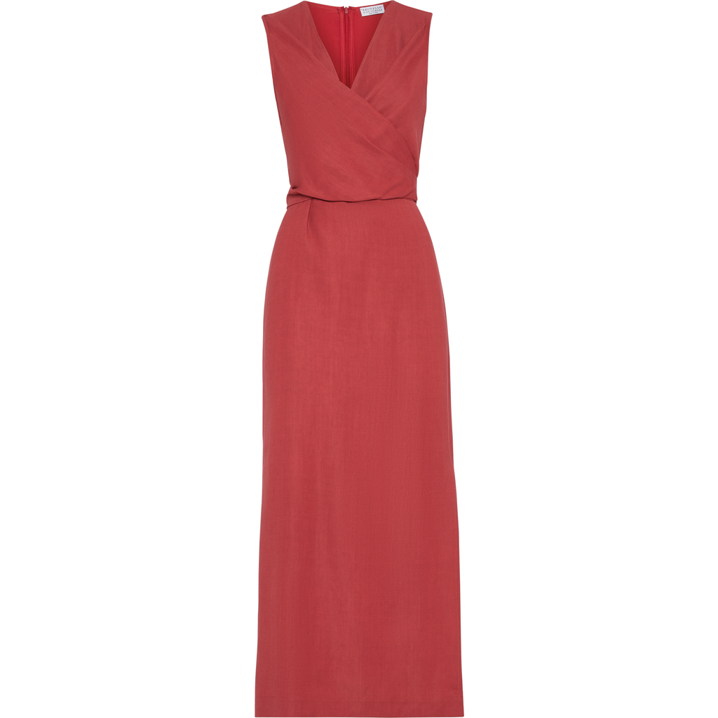 Brunello Cucinelli Gathered Midi Dress In Red