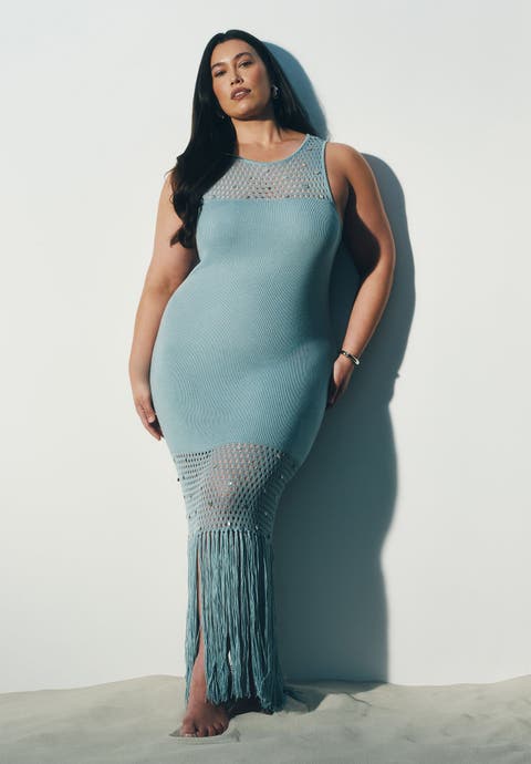 Shell Embellished Sweater Maxi Dress (Plus)