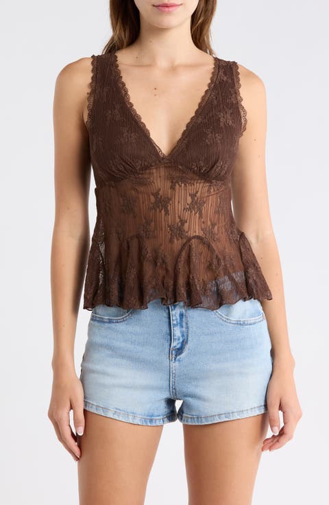 V-Neck Lace Trim Flare Tank