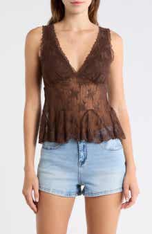 Madden Girl V-Neck Lace Trim Flare Tank
