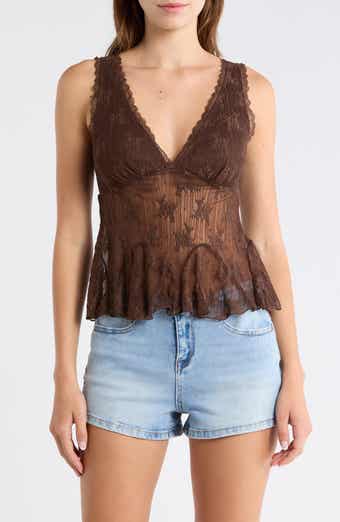 V-Neck Lace Trim Flare Tank
