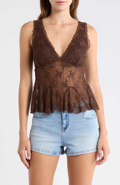 Madden Girl V-Neck Lace Trim Flare Tank