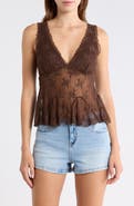 Madden Girl V-Neck Lace Trim Flare Tank