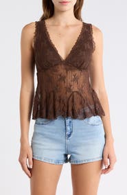 Madden Girl V-Neck Lace Trim Flare Tank