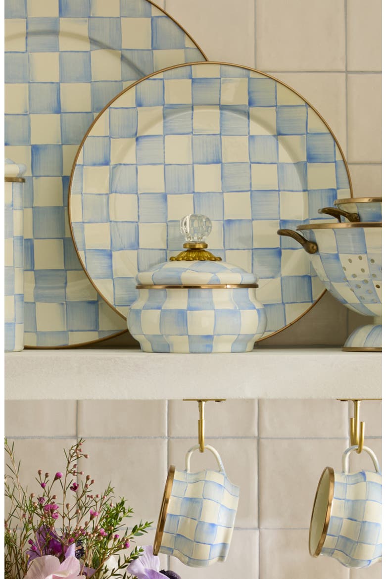 Sky Check Enameled Steel Squashed Pot, Alternate, color, SKY CHECK