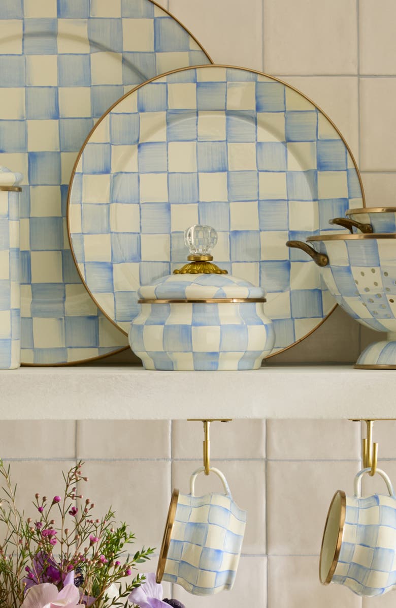 MACKENZIE CHILDS Sky Check Enameled Steel Squashed Pot, Alternate, color, Sky Check