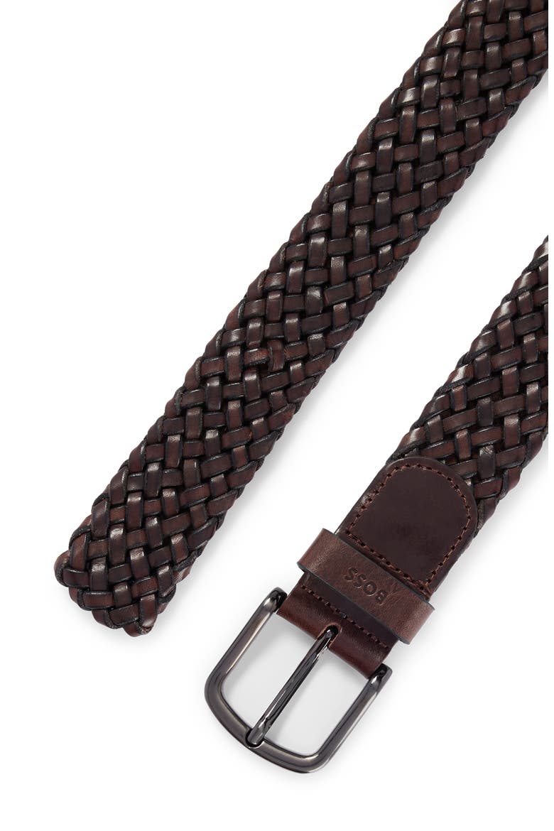 Sash Woven Leather Belt, Alternate, color, DARK BROWN